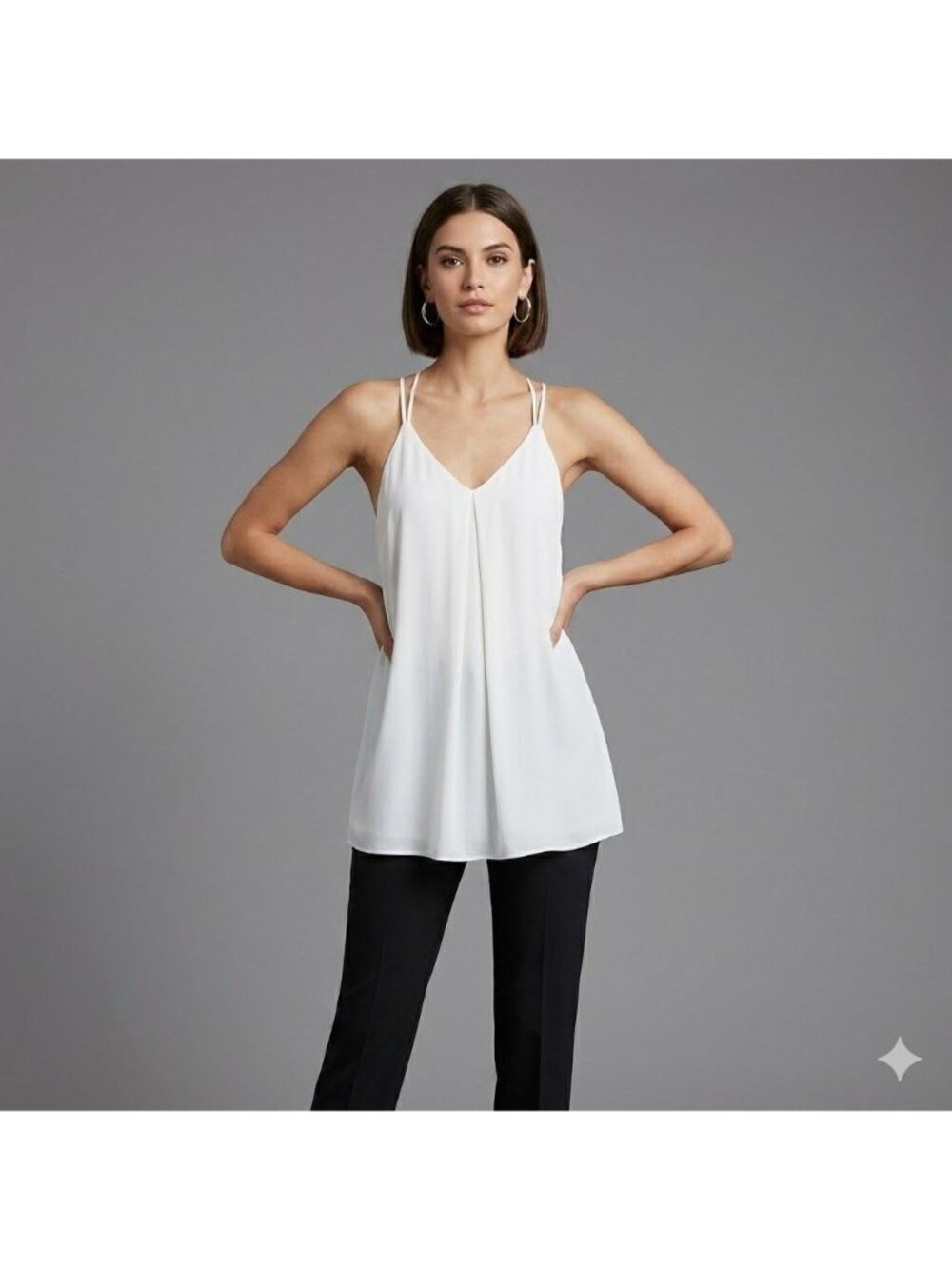 Alice + Olivia White Strappy V-Neck Camisole Top XS Polyester Blend - Picture 13 of 13